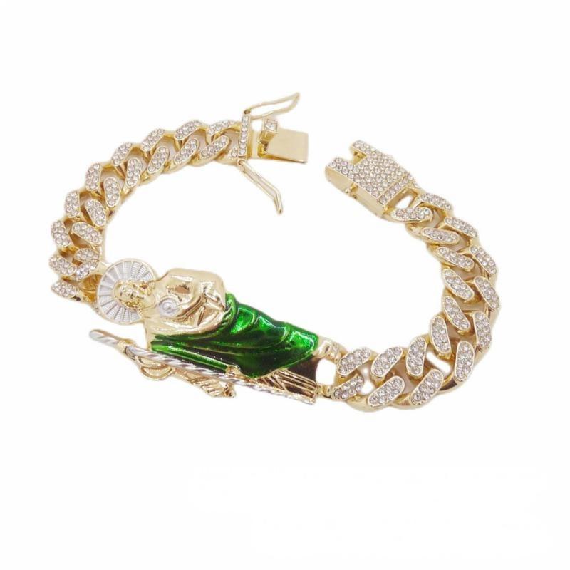 San Judas Tadeo Mens Cuban Link Gold PlatedBracelet 8.22 inch