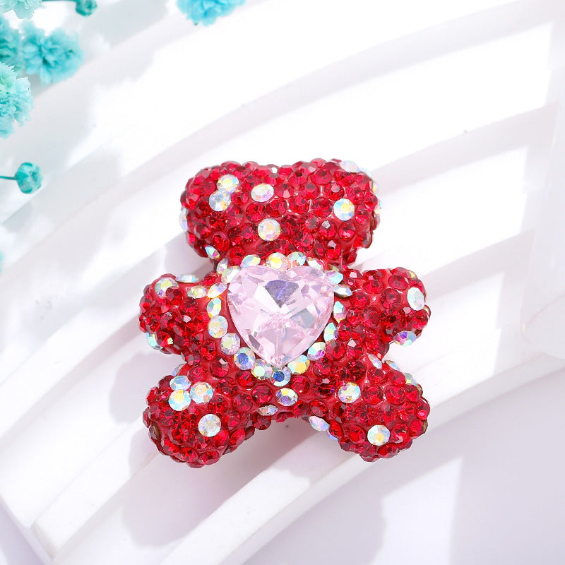 Colored polymer clay with diamond heart bear straight hole beads