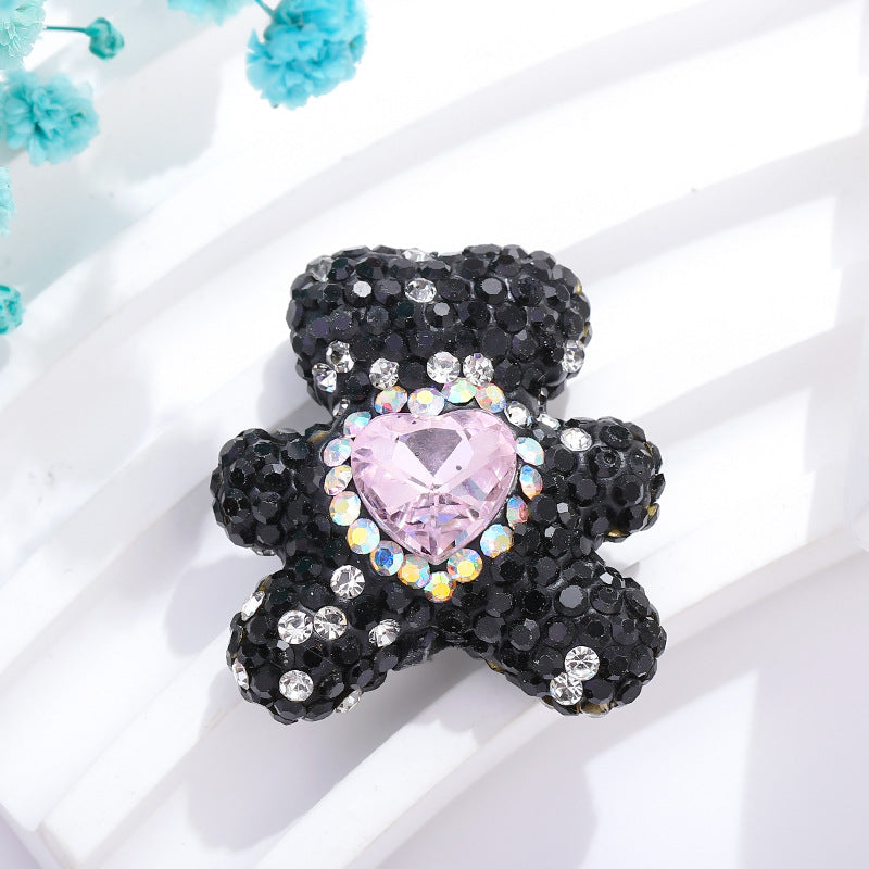 Colored polymer clay with diamond heart bear straight hole beads