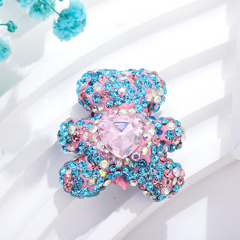 Colored polymer clay with diamond heart bear straight hole beads