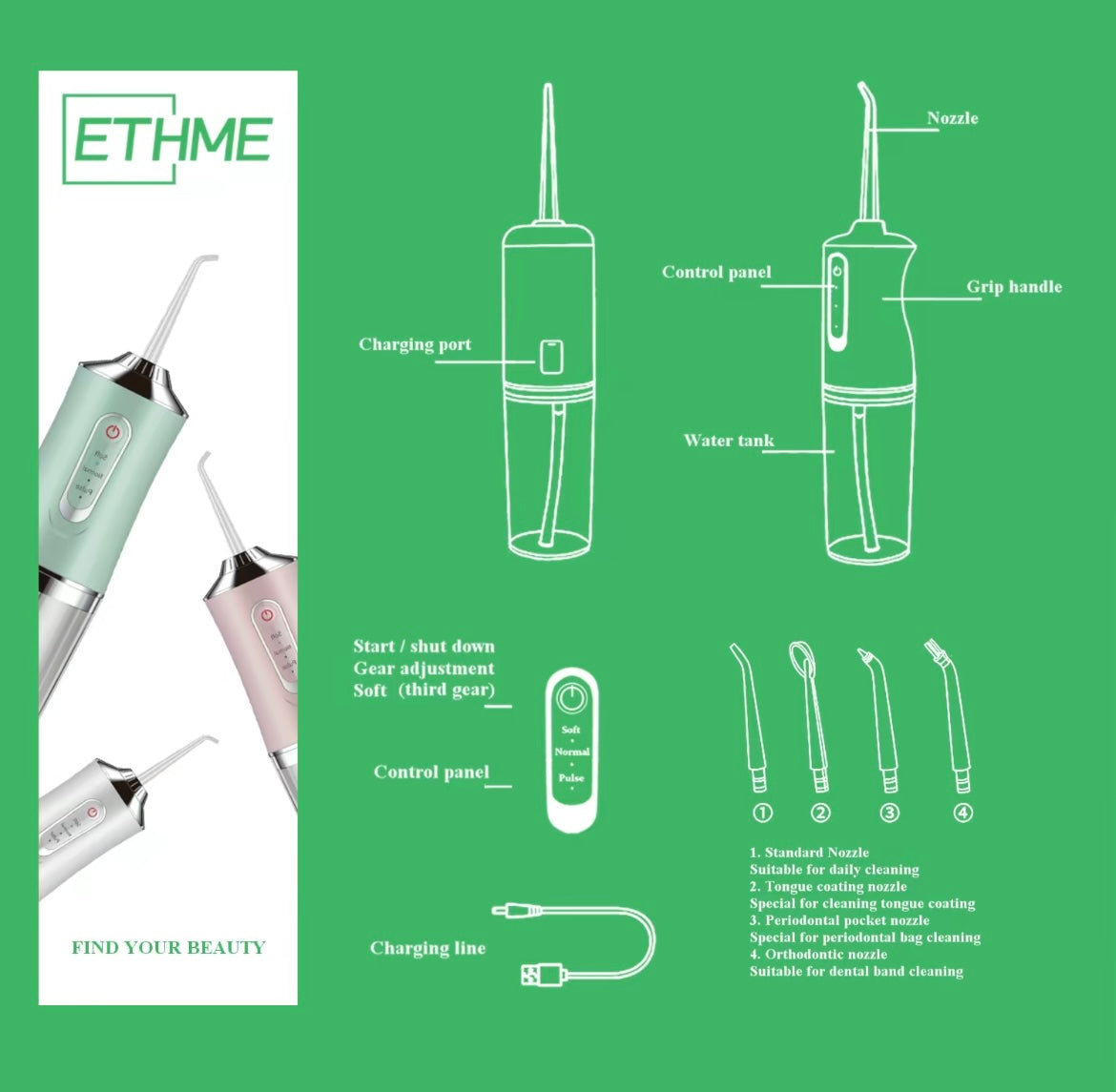 A1-portable burst water flosser powerful oral rine with cleaning modes and 4 jets cordless and effective tooth cleaning